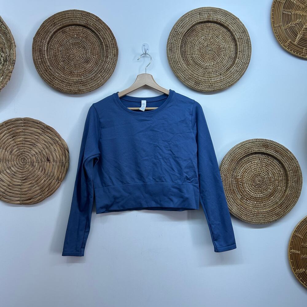 Offline by Aerie Blue Cropped Long Sleeve Crop Top Athleisure Activewear Yoga XL